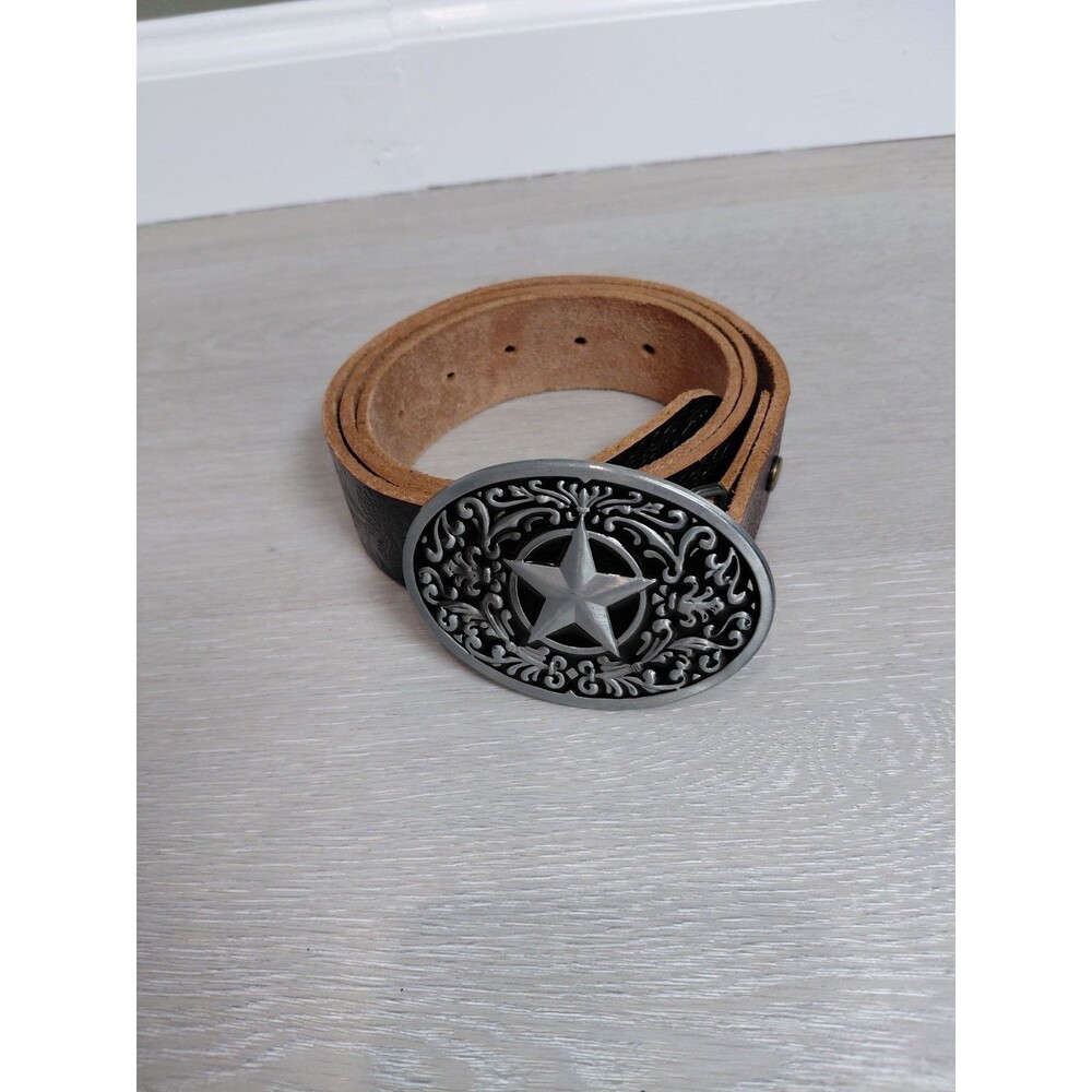 STAR Of Texas BELT BUCKLE Genuine Brown Leather Men Size 36